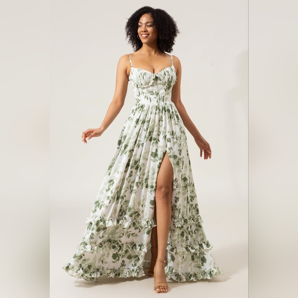 Elegant Green Floral Maxi Dress